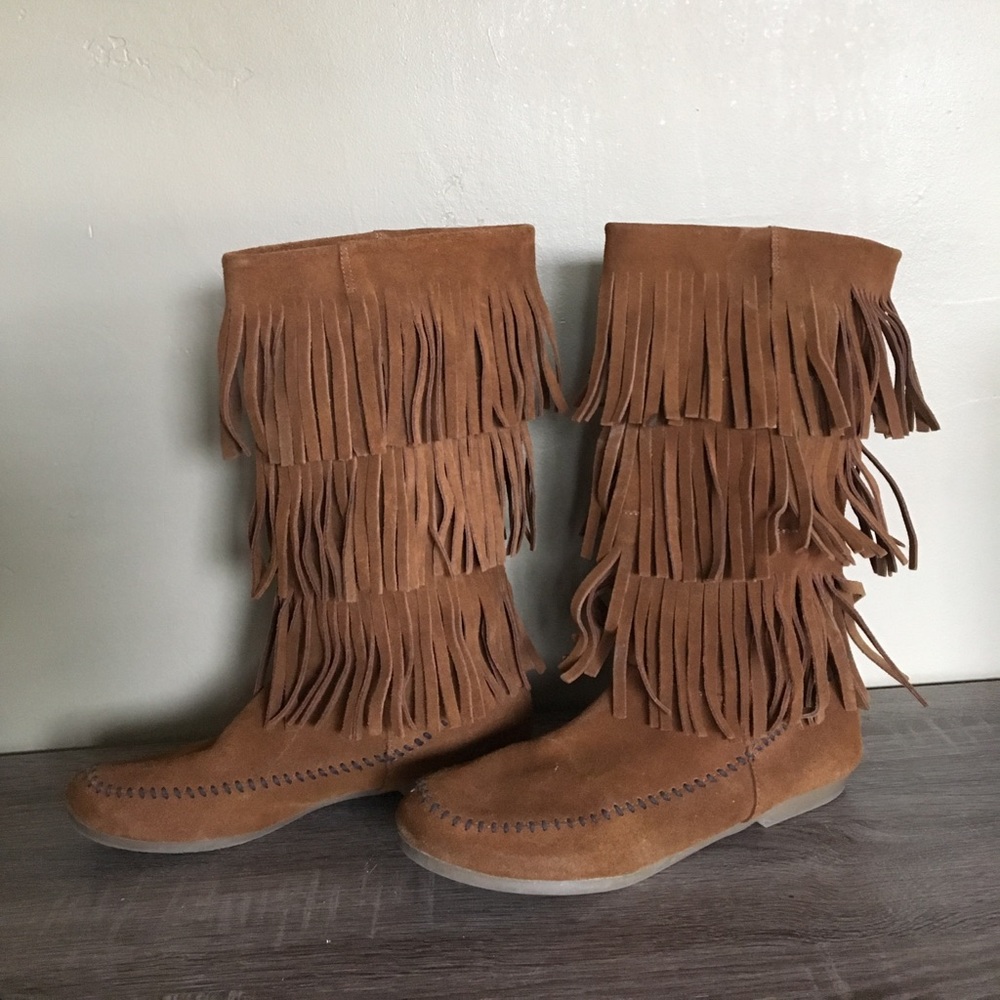 Yellow Box Boots Leather Fringe Moccasin